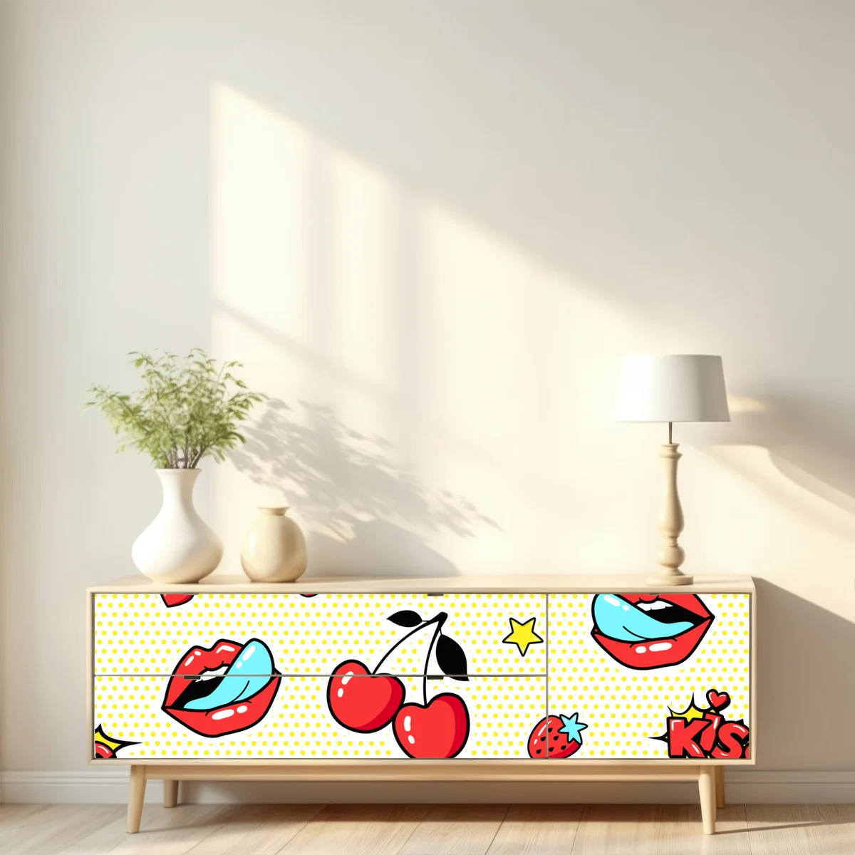 Repositionierbarer Aufkleber verspieltes pop-art kirschen-kuss muster Repositionierbarer Aufkleber verspieltes pop-art kirschen-kuss muster