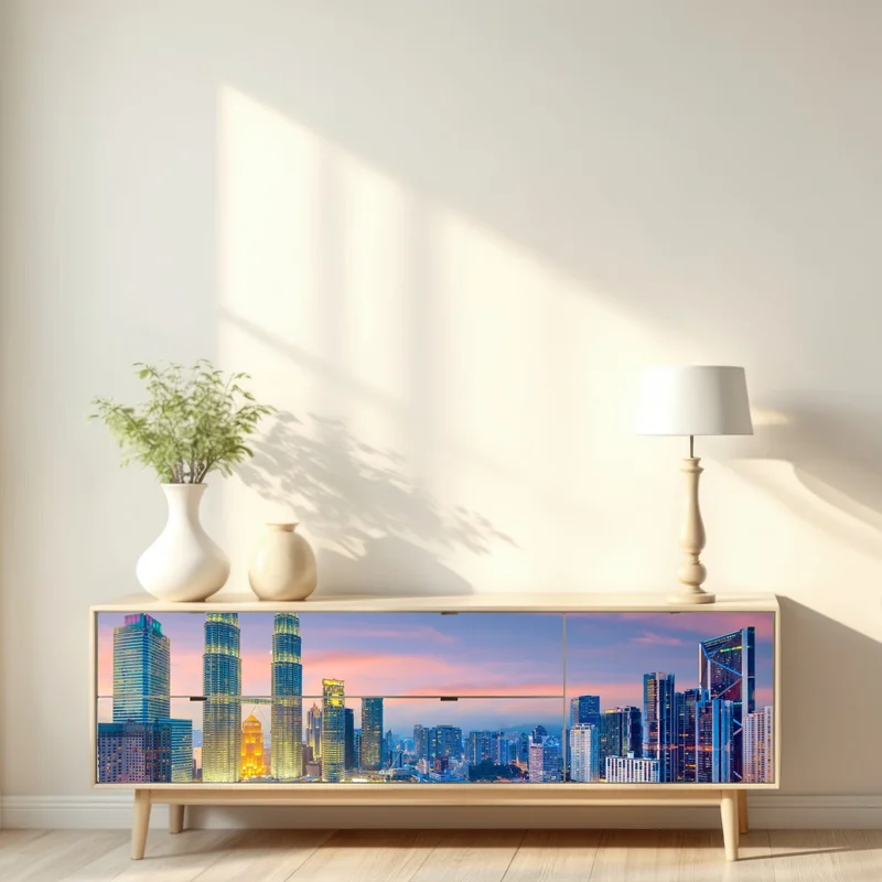Repositionierbarer Aufkleber Kuala Lumpur skyline bei dämmerung