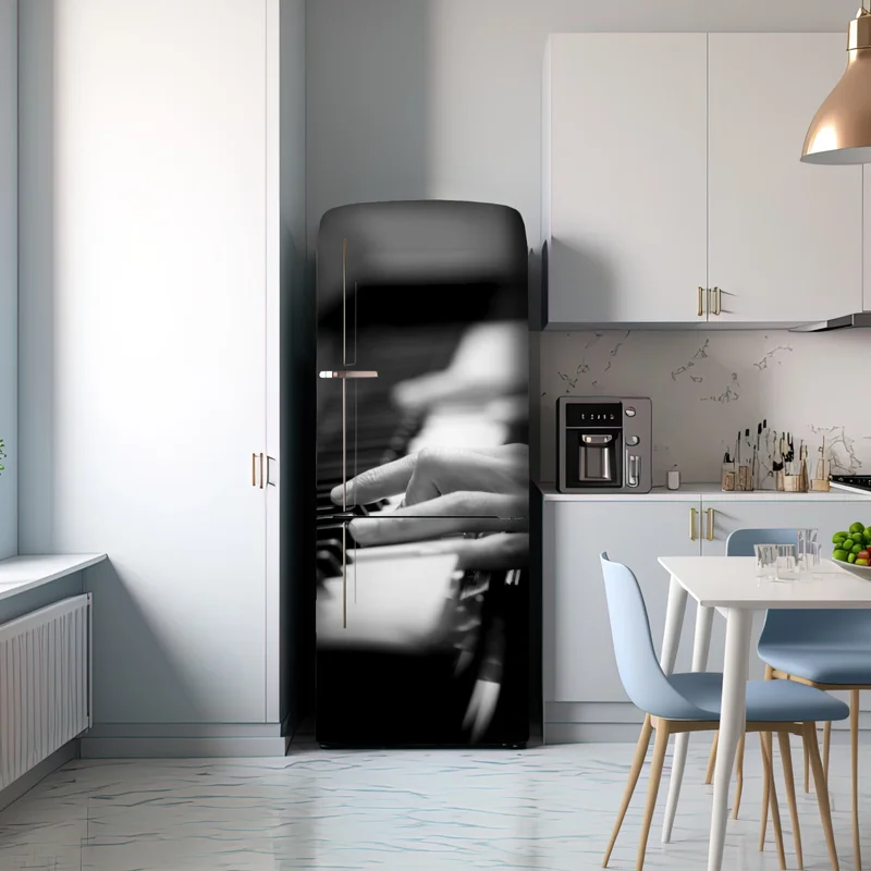 Kühlschrankaufkleber intime hände auf klaviertasten in monochrom