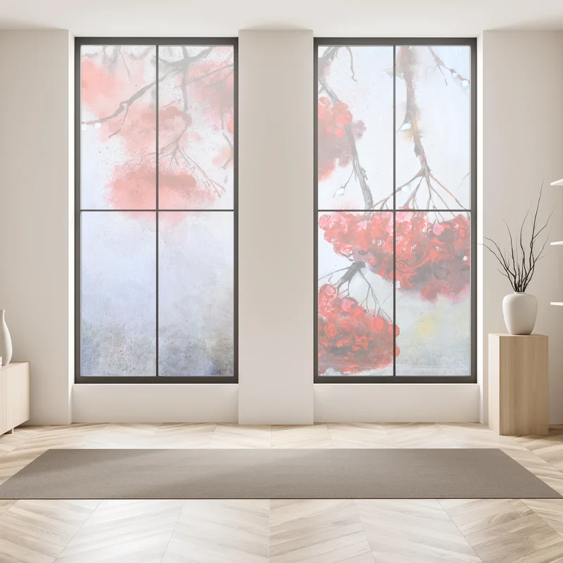 Fensteraufkleber aquarell rote beeren an zweigen