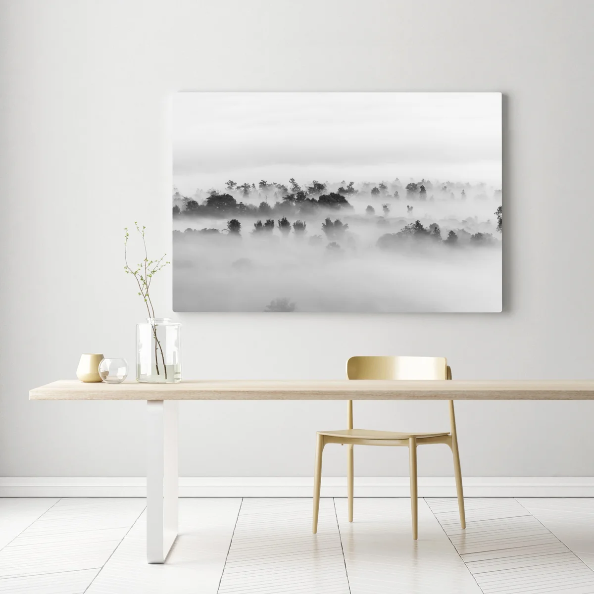 Leinwandbild nebliger wald in monochrom Leinwandbild nebliger wald in monochrom