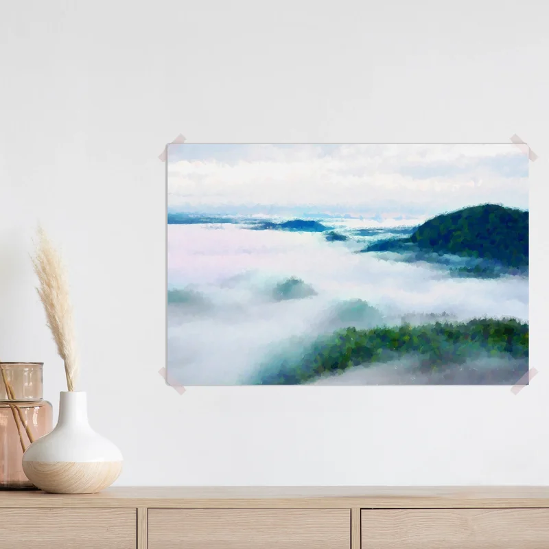 Poster Aquarell-Effekt. herrlich schwerer Nebel in der Landschaft. Sahnenenebel im Herbst • Poster bei Wallnifity® Poster Aquarell-Effekt. herrlich schwerer Nebel in der Landschaft. Sahnenenebel im Herbst • Poster bei Wallnifity®