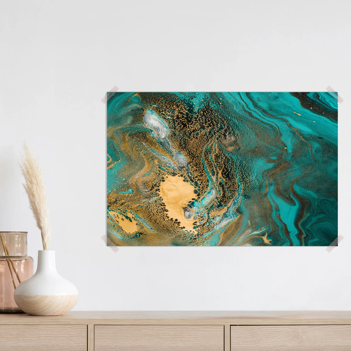 Poster türkis und gold fließende abstraktion Poster türkis und gold fließende abstraktion