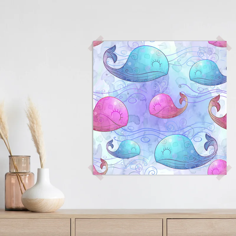 Poster aquarellwale im pastellmuster fürs kinderzimmer Poster aquarellwale im pastellmuster fürs kinderzimmer