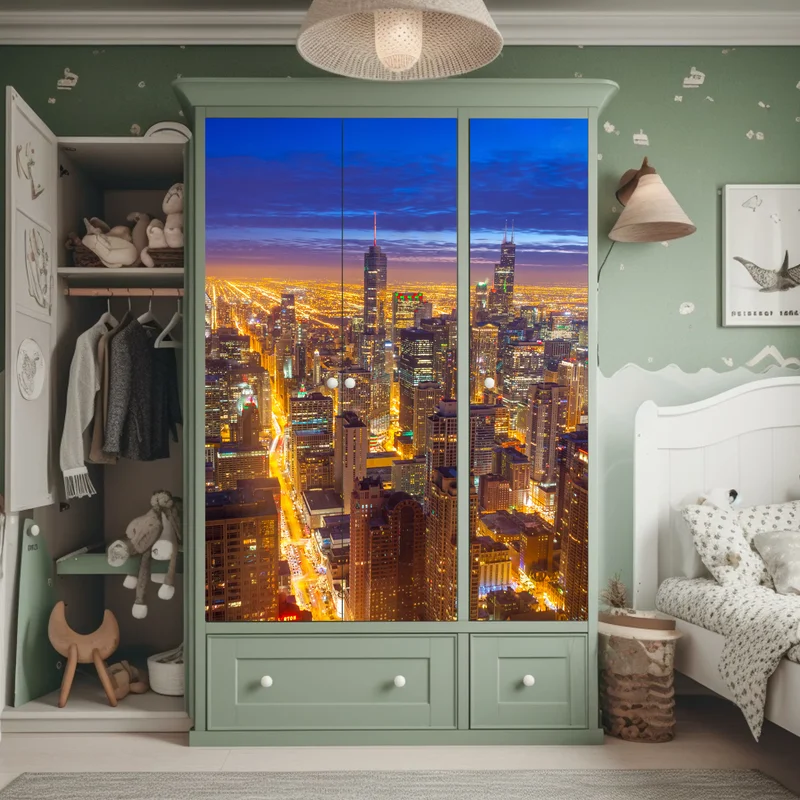 Schrankaufkleber Chicago nächtliche skyline panorama