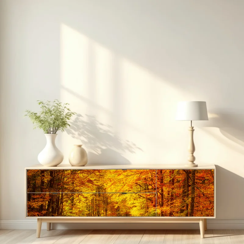 Repositionierbarer Aufkleber goldener herbstwaldweg