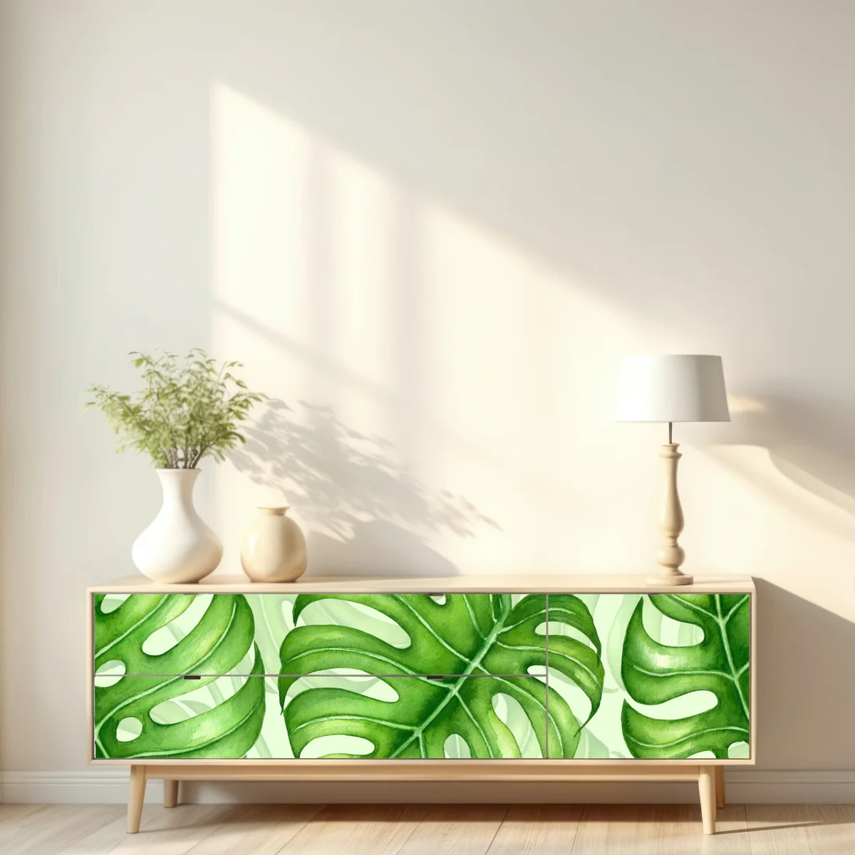 Repositionierbarer Aufkleber aquarell monstera blättermuster Repositionierbarer Aufkleber aquarell monstera blättermuster