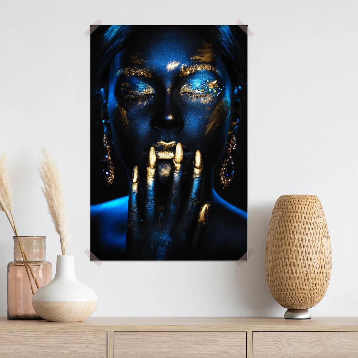 Poster mystisches porträt in blau und gold Poster mystisches porträt in blau und gold