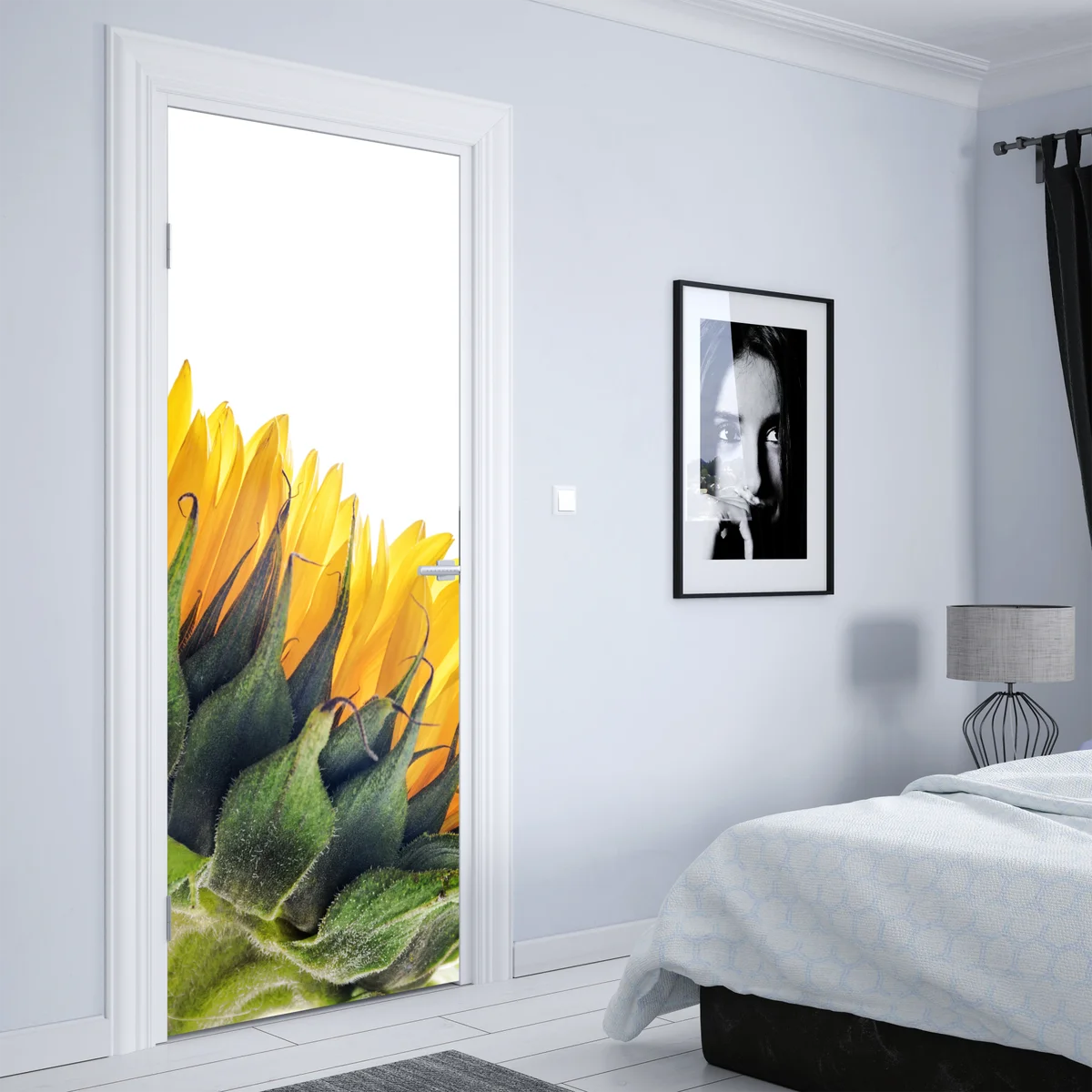 Türaufkleber sonnenblume in der ecke auf weißem hintergrund Türaufkleber sonnenblume in der ecke auf weißem hintergrund