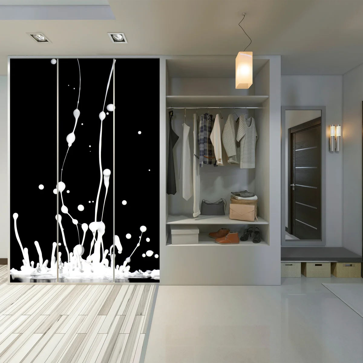 Schrankaufkleber weiße flüssigkeitsspritzer auf schwarzem hintergrund Schrankaufkleber weiße flüssigkeitsspritzer auf schwarzem hintergrund