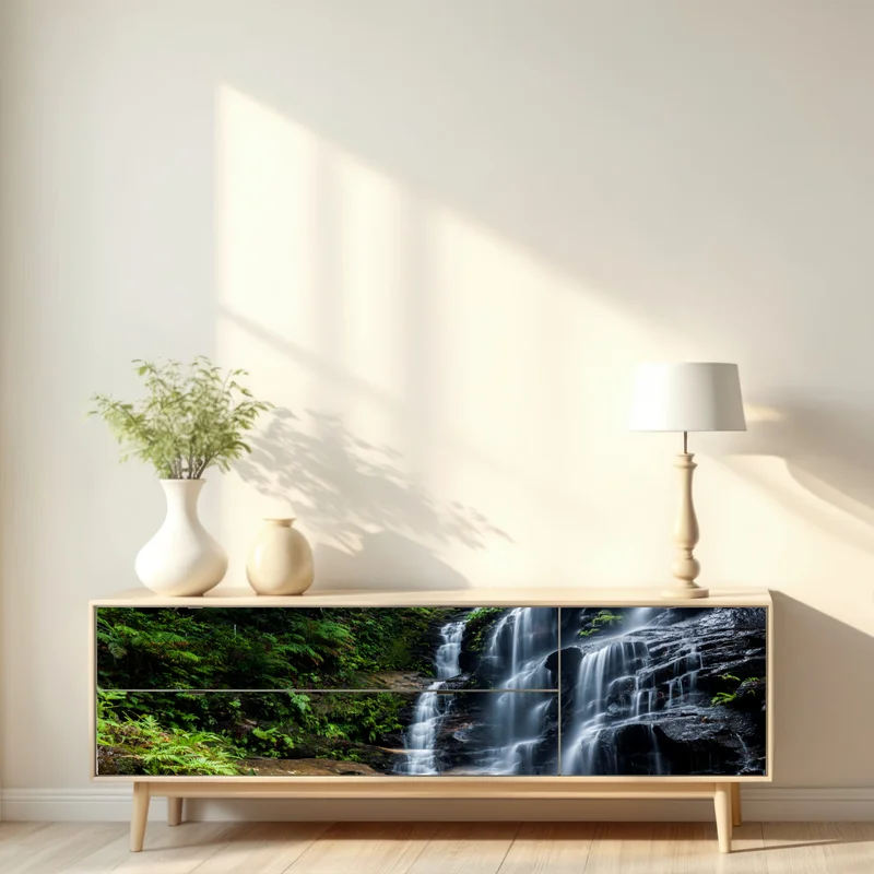 Repositionierbarer Aufkleber ruhiger wasserfall im wald