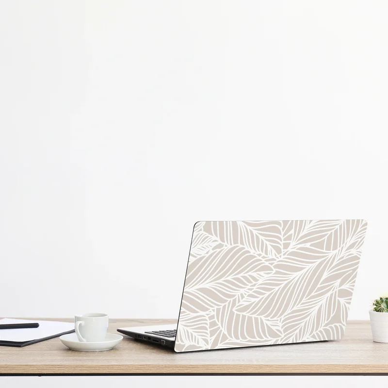 Naklejka na laptopa beżowy botaniczny wzór liści