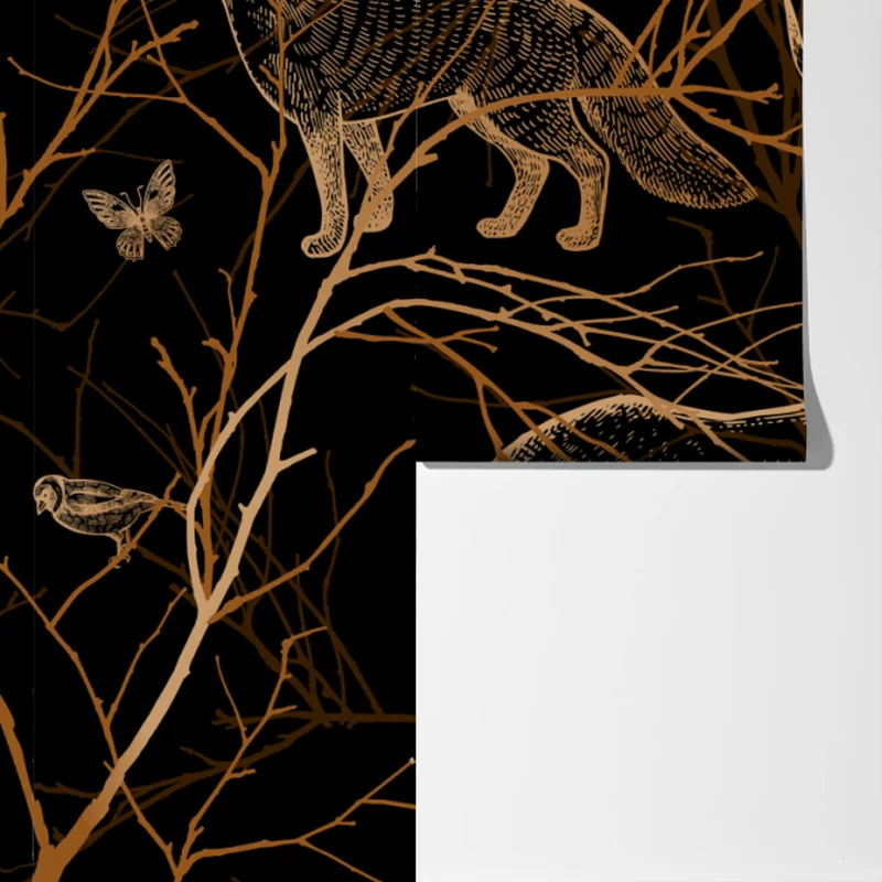 Fototapete goldene waldtiere auf schwarzem hintergrund Fototapete goldene waldtiere auf schwarzem hintergrund