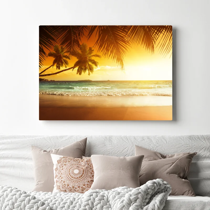 Leinwandbild goldener sonnenuntergang an einem strand in der Karibik Leinwandbild goldener sonnenuntergang an einem strand in der Karibik