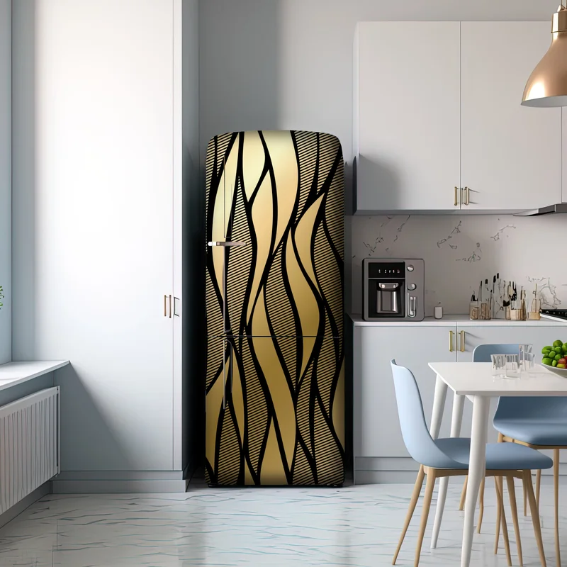 Kühlschrankaufkleber luxuriöses goldenes abstraktes wellenmuster Kühlschrankaufkleber luxuriöses goldenes abstraktes wellenmuster