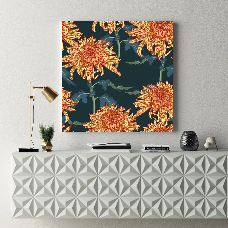 Leinwandbild goldene chrysantheme botanisches muster Leinwandbild goldene chrysantheme botanisches muster