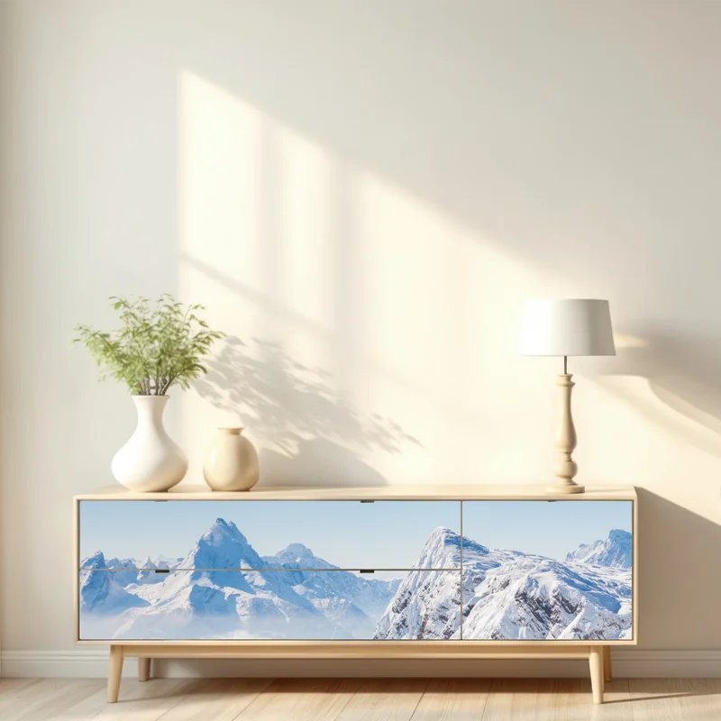 Repositionierbarer Aufkleber ruhige panorama verschneiter berge