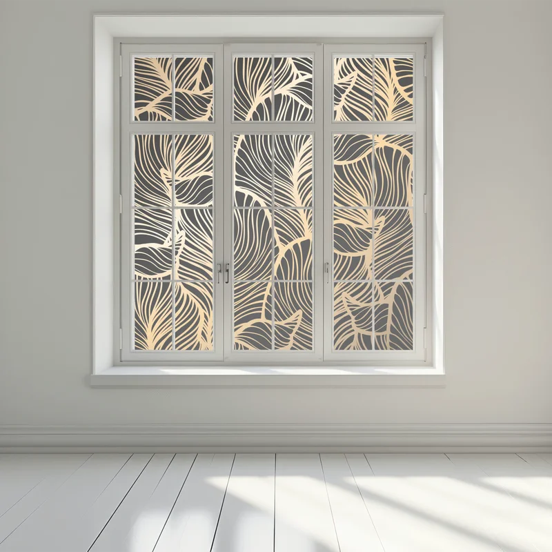 Fensteraufkleber goldenes blattmuster auf schwarzem hintergrund