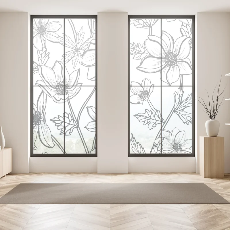 Fensteraufkleber botanische linienzeichnung mit blumen