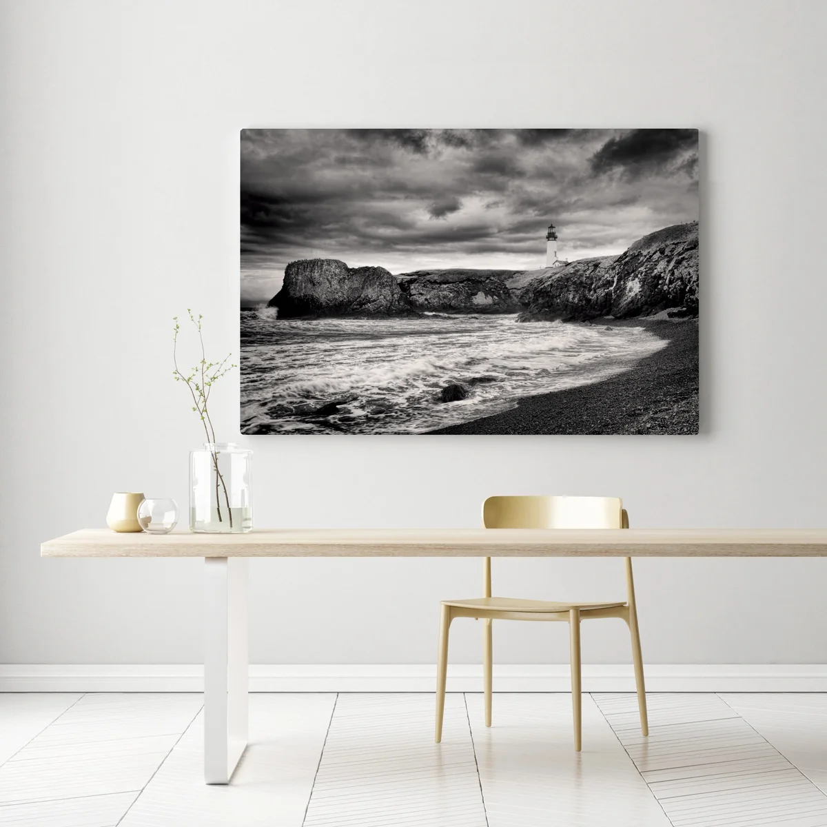 Leinwandbild leuchtturm Yaquina Bay an stürmischer küste Leinwandbild leuchtturm Yaquina Bay an stürmischer küste