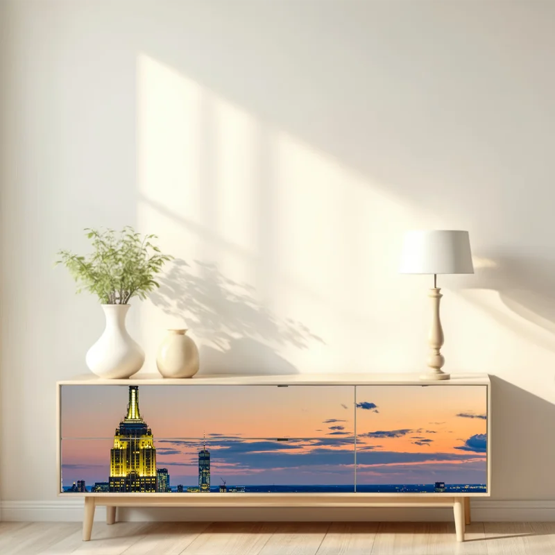 Repositionierbarer Aufkleber New York skyline bei dämmerung