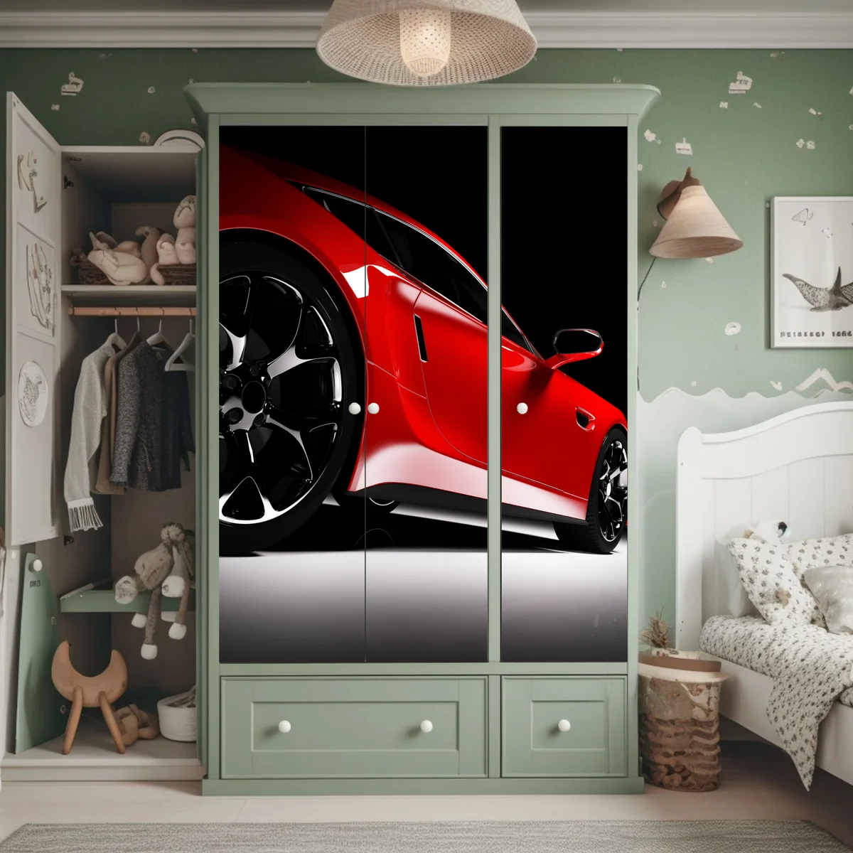 Schrankaufkleber nahaufnahme eines roten sportwagens Schrankaufkleber nahaufnahme eines roten sportwagens