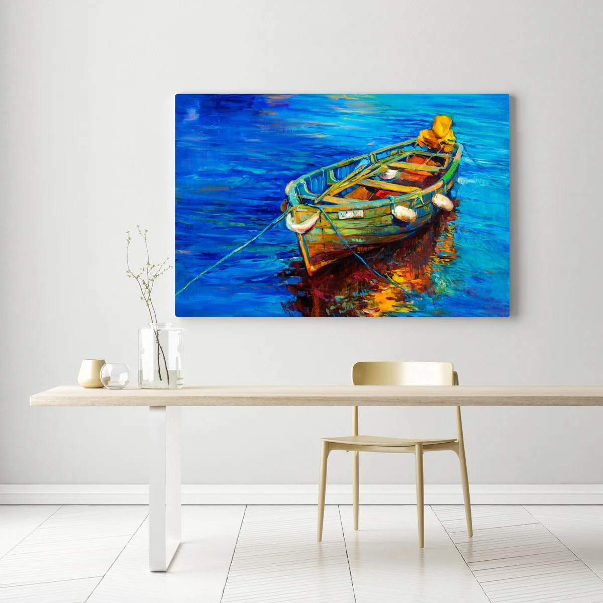 Leinwandbild lebendiges boot bei sonnenuntergang Leinwandbild lebendiges boot bei sonnenuntergang