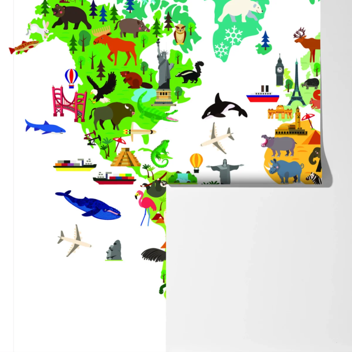 Fototapeta kolorowa mapa świata z zwierzętami Fototapeta kolorowa mapa świata z zwierzętami