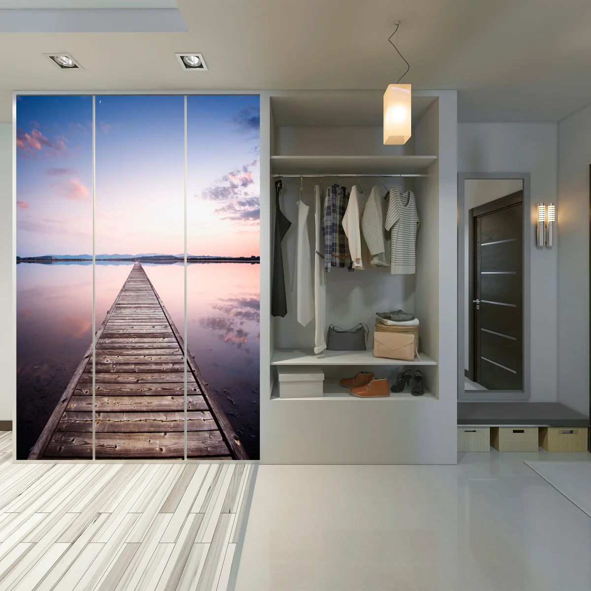 Schrankaufkleber holzsteg zum horizont bei sonnenuntergang Schrankaufkleber holzsteg zum horizont bei sonnenuntergang