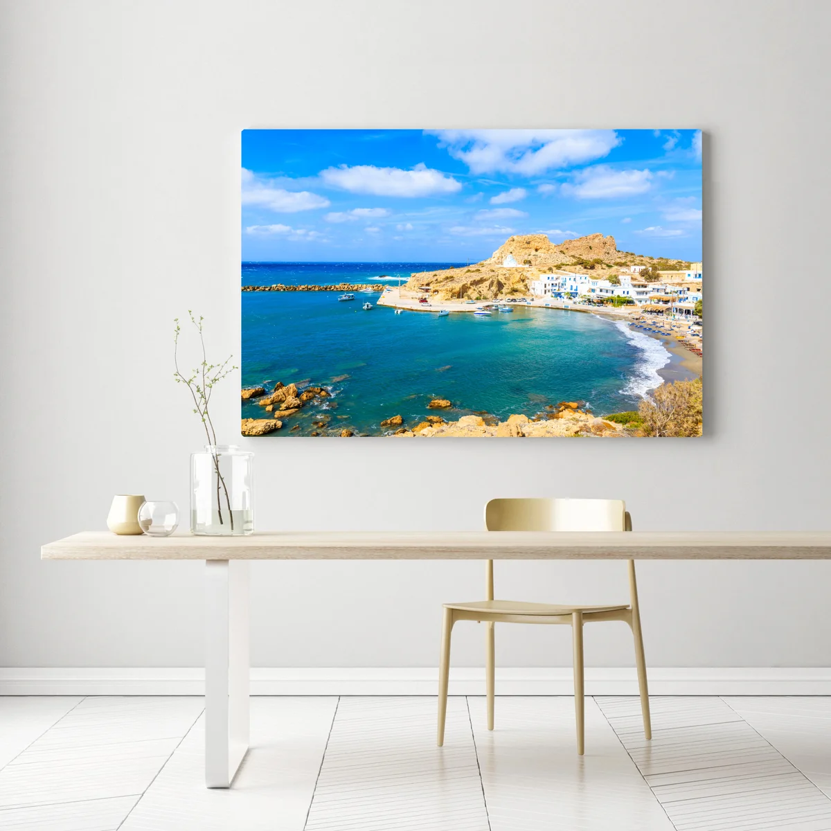 Leinwandbild sonniger hafen Finiki an der Küste von Karpathos Leinwandbild sonniger hafen Finiki an der Küste von Karpathos