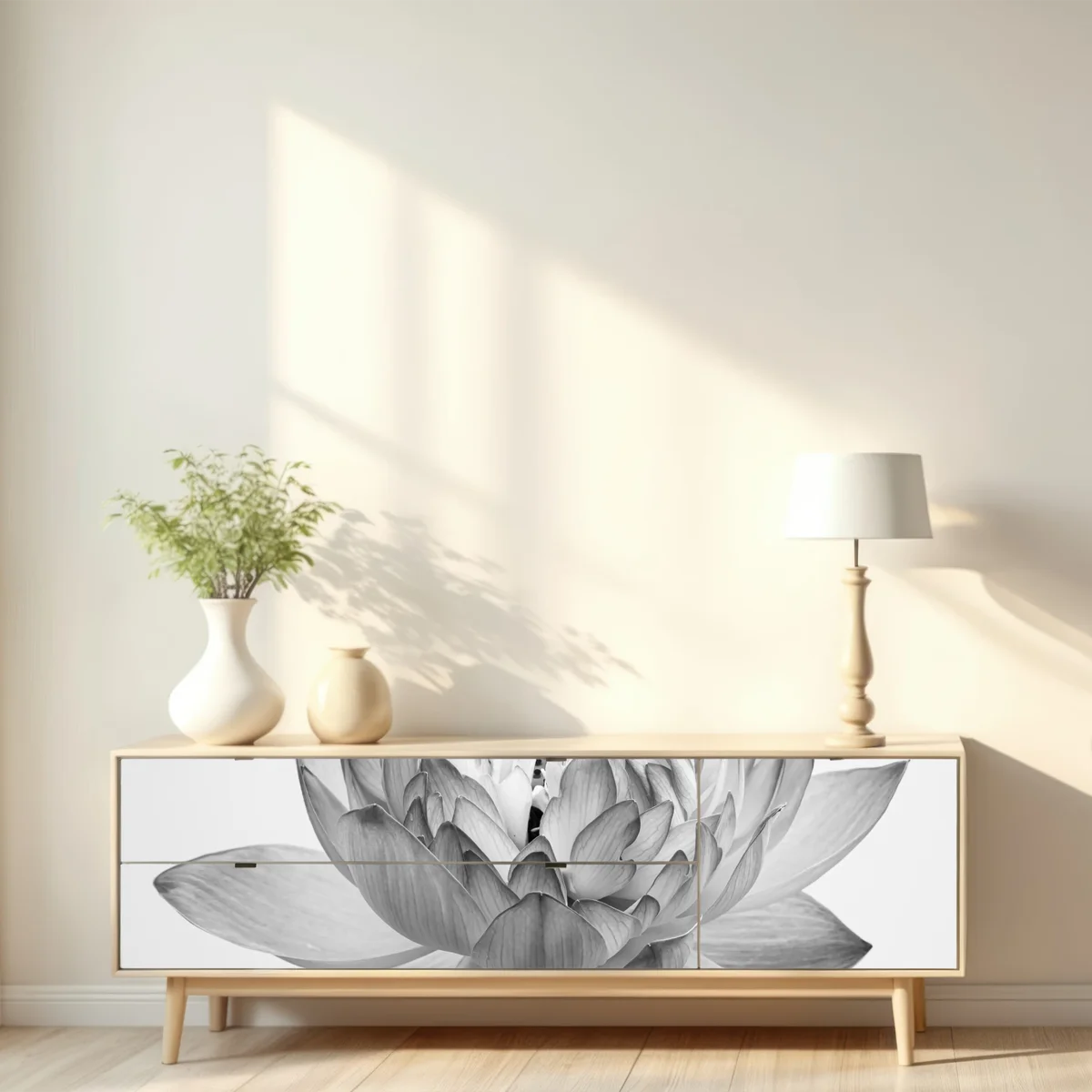 Repositionierbarer Aufkleber ruhevoller lotus in graustufen Repositionierbarer Aufkleber ruhevoller lotus in graustufen