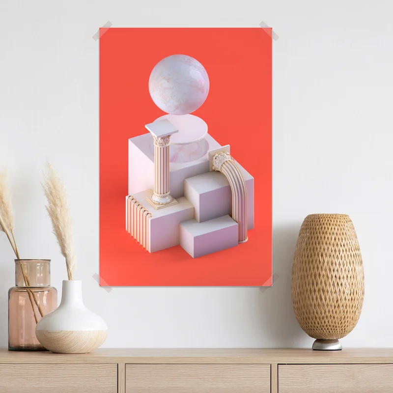 Poster marmorkugel und klassische säulen auf orange Poster marmorkugel und klassische säulen auf orange