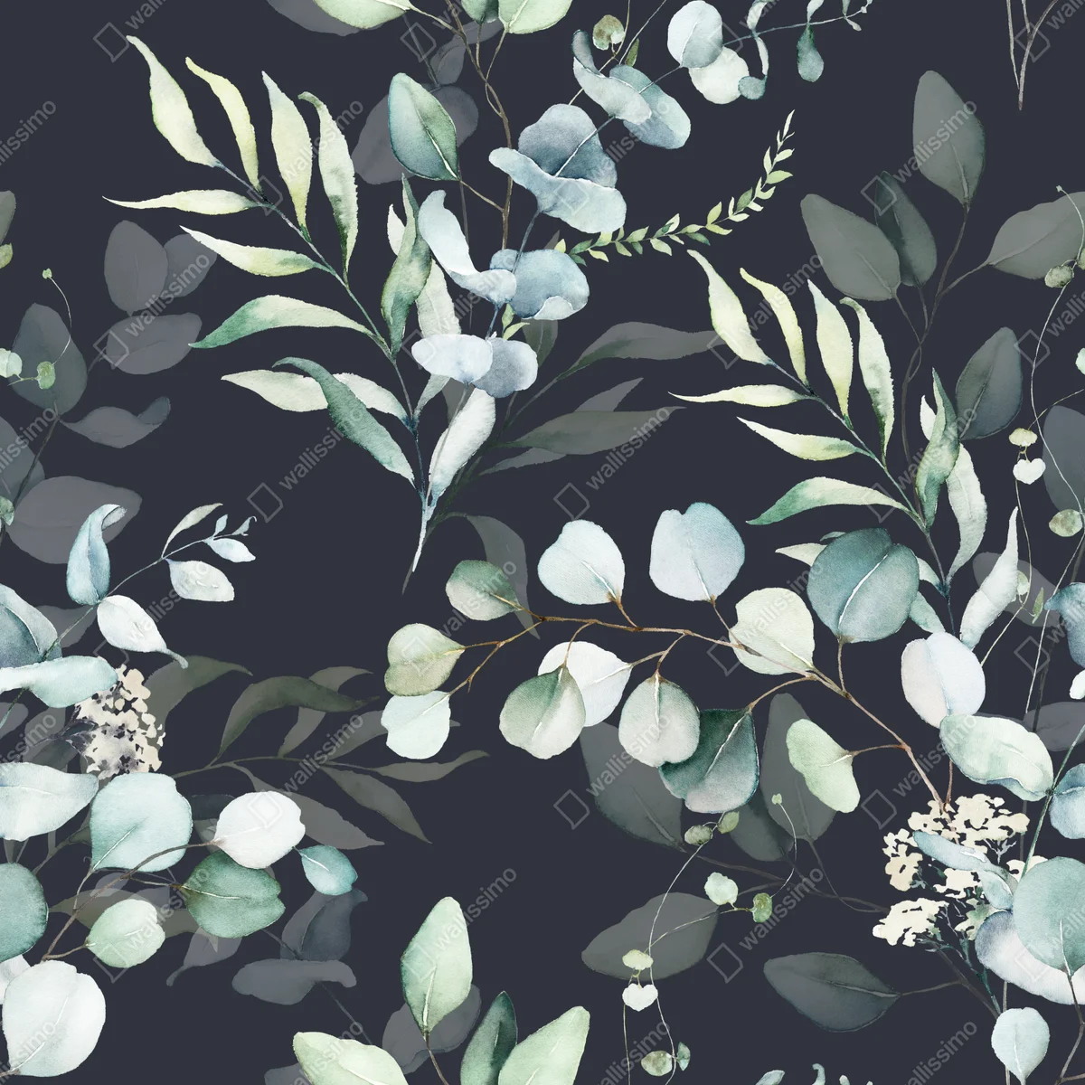 Poster eukalyptus aquarell botanisches muster auf dunklem hintergrund Poster eukalyptus aquarell botanisches muster auf dunklem hintergrund