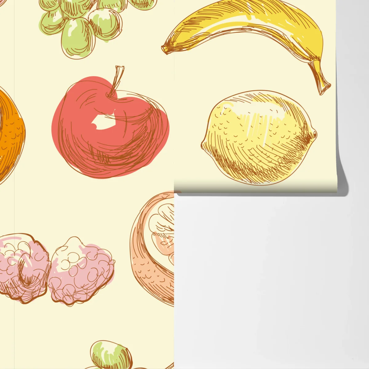 Fototapete handgezeichnetes pastell-früchtemuster Fototapete handgezeichnetes pastell-früchtemuster