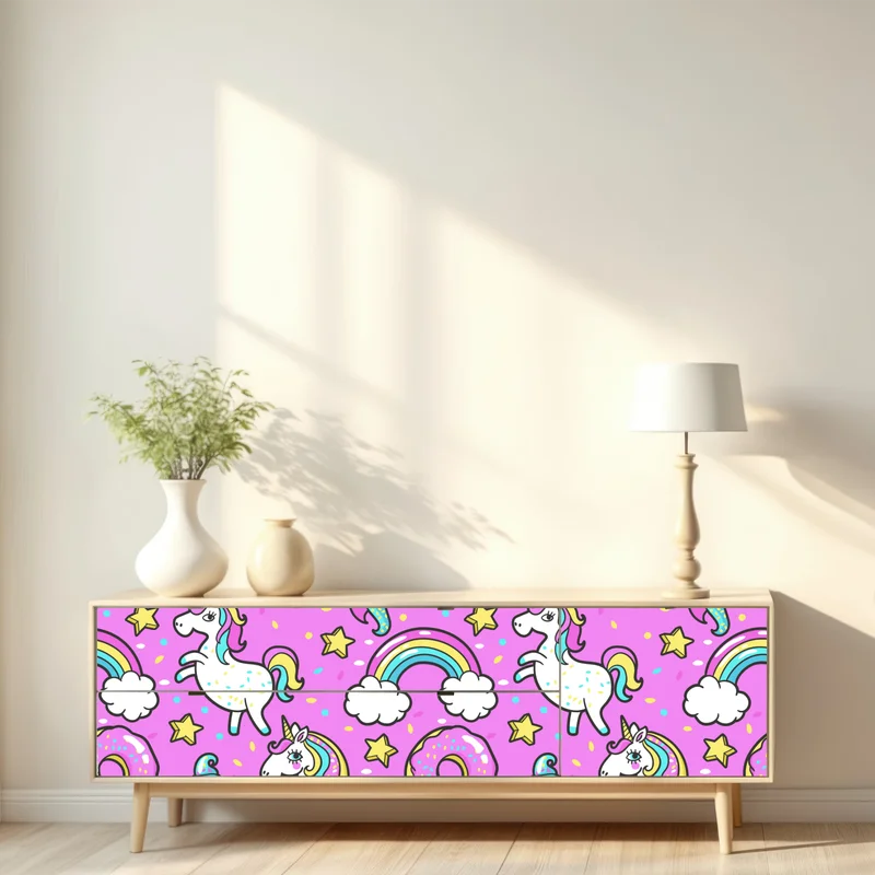 Repositionierbarer Aufkleber pastell einhörner und süßigkeiten Repositionierbarer Aufkleber pastell einhörner und süßigkeiten
