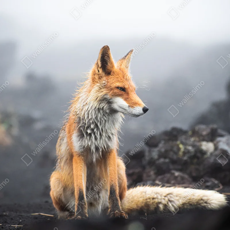 Fototapete roter fuchs in nebliger landschaft Fototapete roter fuchs in nebliger landschaft