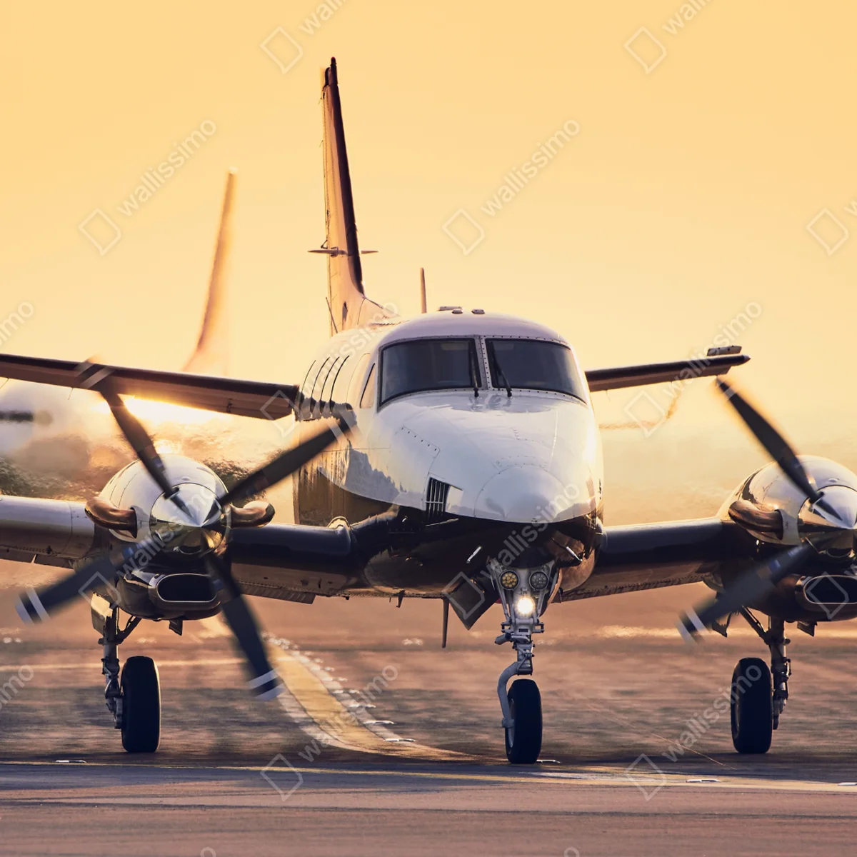 Fototapete zweimotoriges turboprop auf dem goldenen flugfeld Fototapete zweimotoriges turboprop auf dem goldenen flugfeld