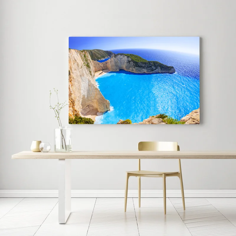 Leinwandbild türkisblauer klippenstrand panorama Leinwandbild türkisblauer klippenstrand panorama