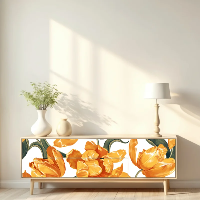 Repositionierbarer Aufkleber muster mit lebhaften orangen tulpen