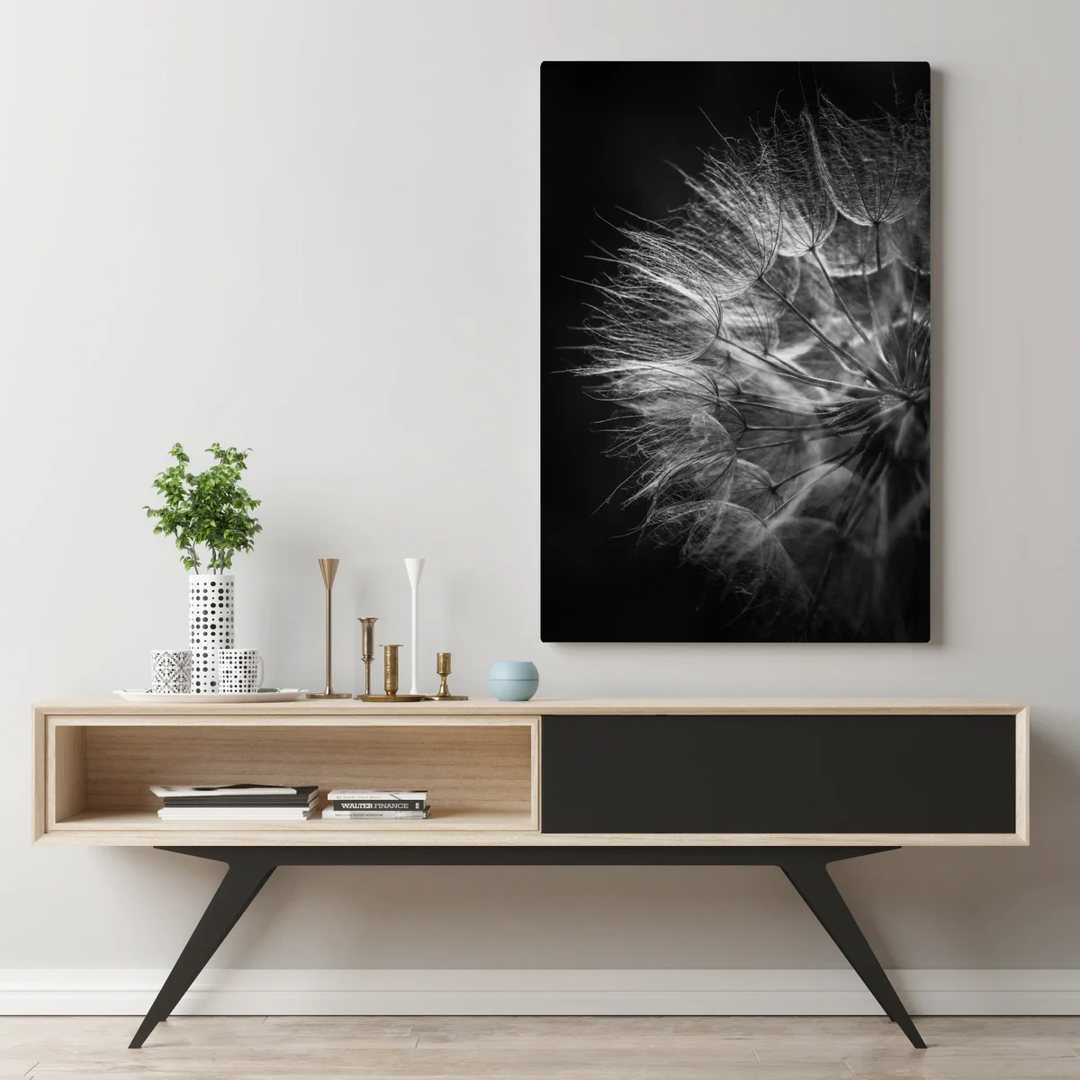 Leinwandbild zarter löwenzahn in monochrom Leinwandbild zarter löwenzahn in monochrom
