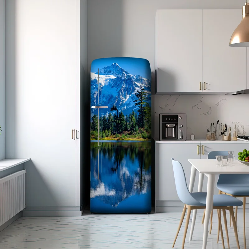 Kühlschrankaufkleber majestätische bergspiegelung über dem see Kühlschrankaufkleber majestätische bergspiegelung über dem see