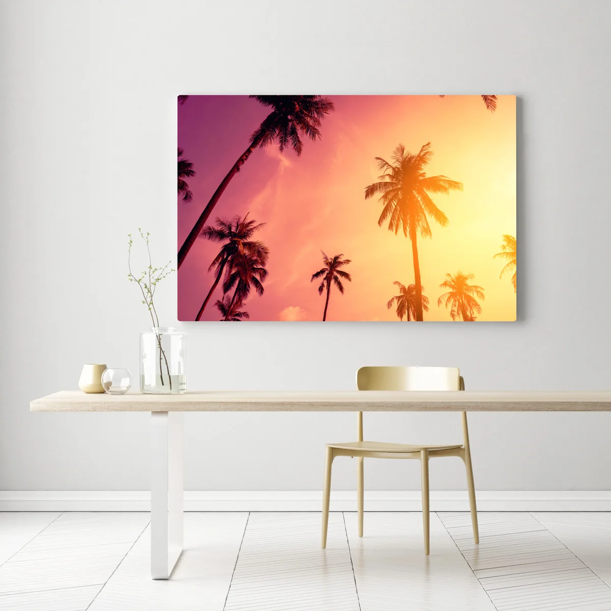 Leinwandbild tropischer sonnenuntergang mit palmen Leinwandbild tropischer sonnenuntergang mit palmen