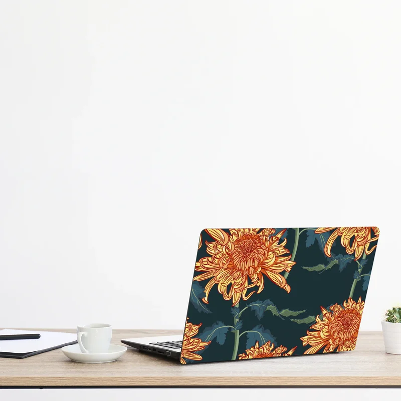 Laptop-Aufkleber goldene chrysantheme botanisches muster