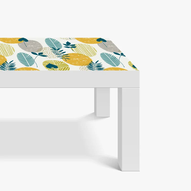 Tischaufkleber und Schreibtischaufkleber türkis-senfgelbes botanisches muster