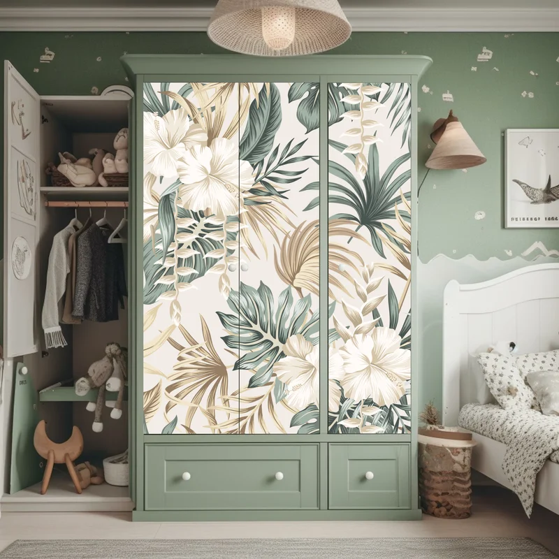 Schrankaufkleber zartes tropisches hibiskusmotiv