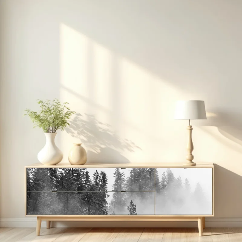 Repositionierbarer Aufkleber nebliger Giant Forest, Sequoia National Park