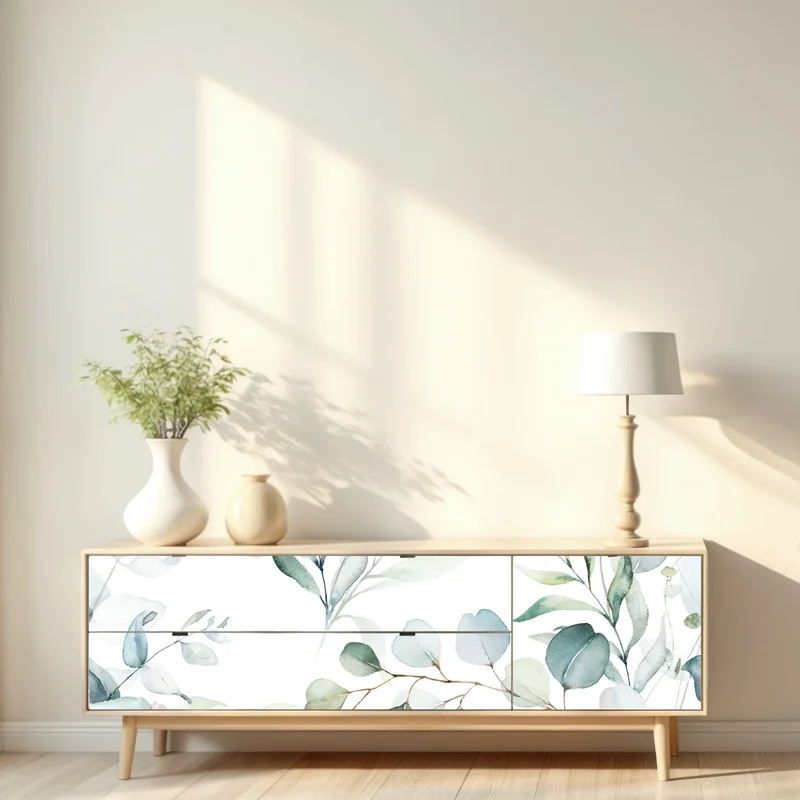 Repositionierbarer Aufkleber aquarell eukalyptus blättermuster