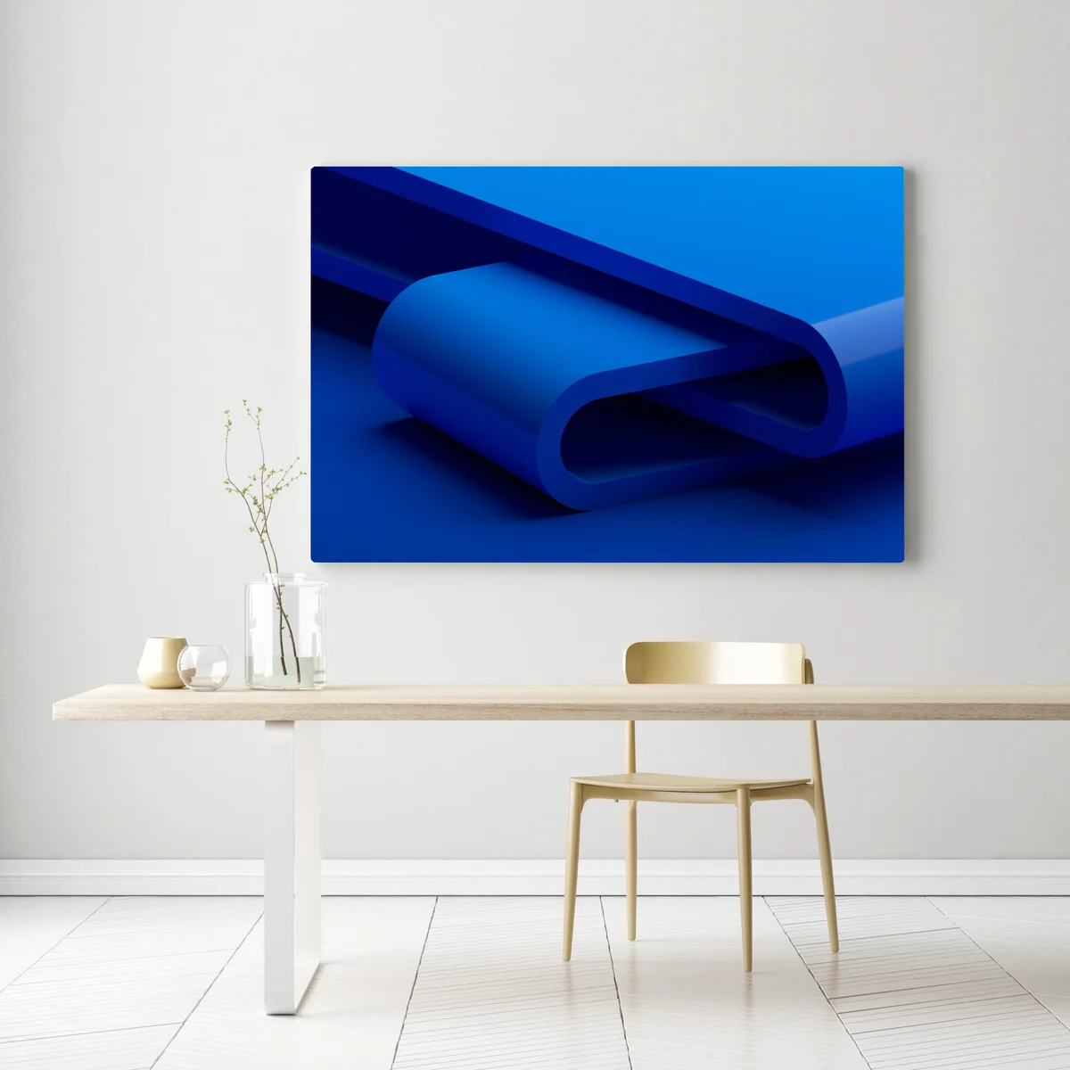 Leinwandbild minimalistische blaue geometrische schleife Leinwandbild minimalistische blaue geometrische schleife