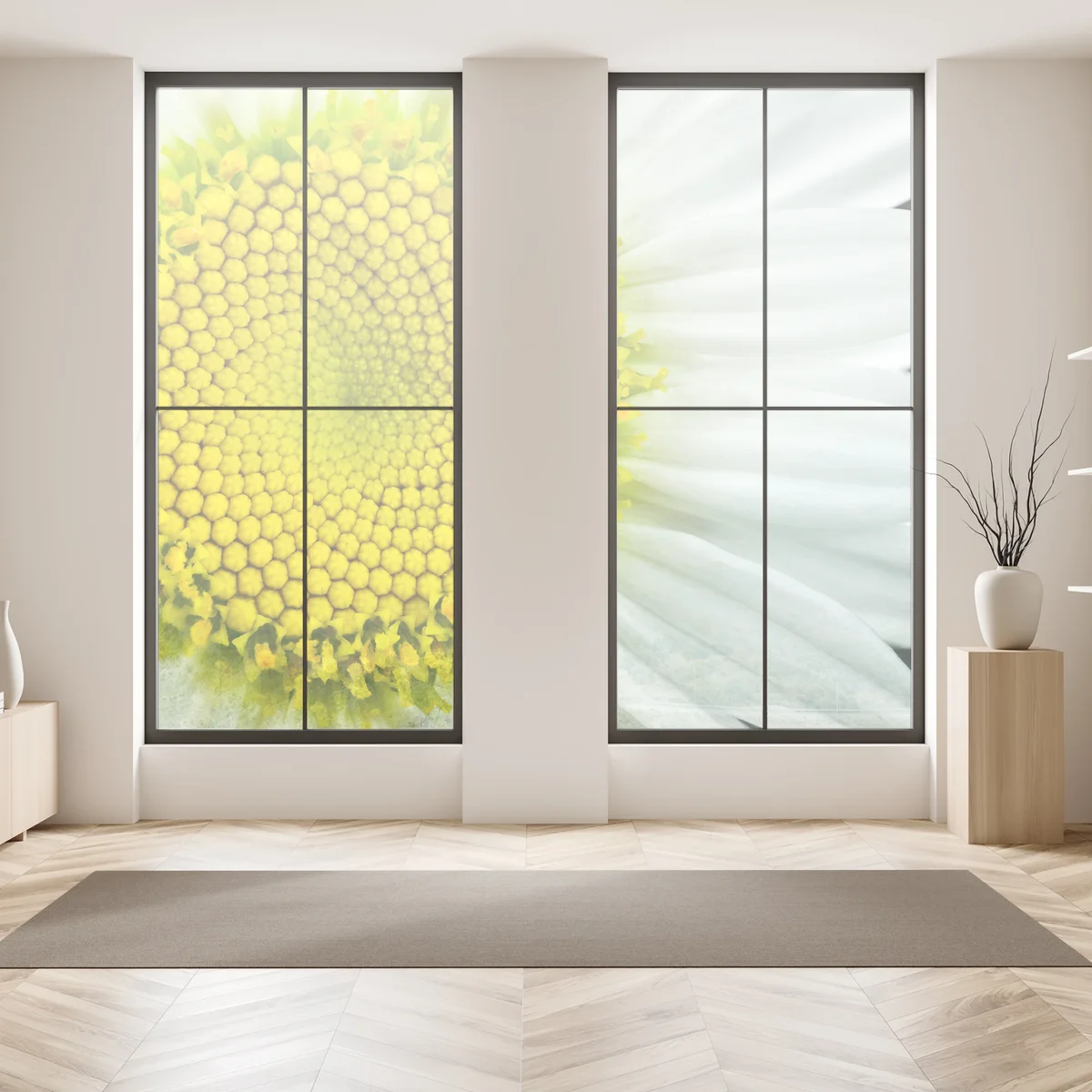 Fensteraufkleber makro gänseblümchen spiralmuster Fensteraufkleber makro gänseblümchen spiralmuster