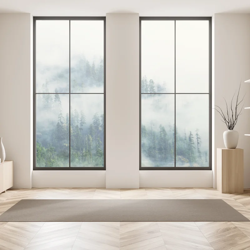 Fensteraufkleber nebliger nadelwald Fensteraufkleber nebliger nadelwald